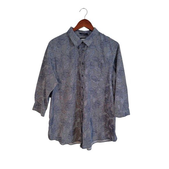 Lands' End Tops - Lands' End No Iron Supima Cotton Blue Floral 3/4 Sleeve Button-Up Shirt Size 18P